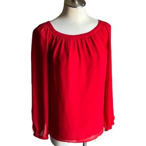 MICHAEL Michael Kors Red Silky Open Sleeve Long Sleeve Blouse Top Size XS
